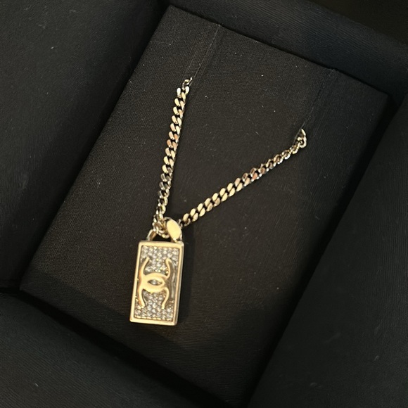 Chanel Crystal Dog Tag Charm Necklace - Picture 2 of 4